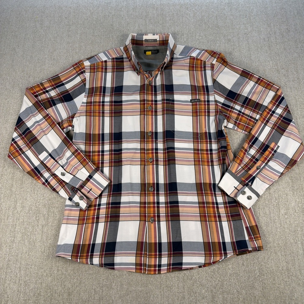 Eddie Bauer Ascent Shirt Men Size Medium Classic Fit Plaid/Red Hiking Button Up